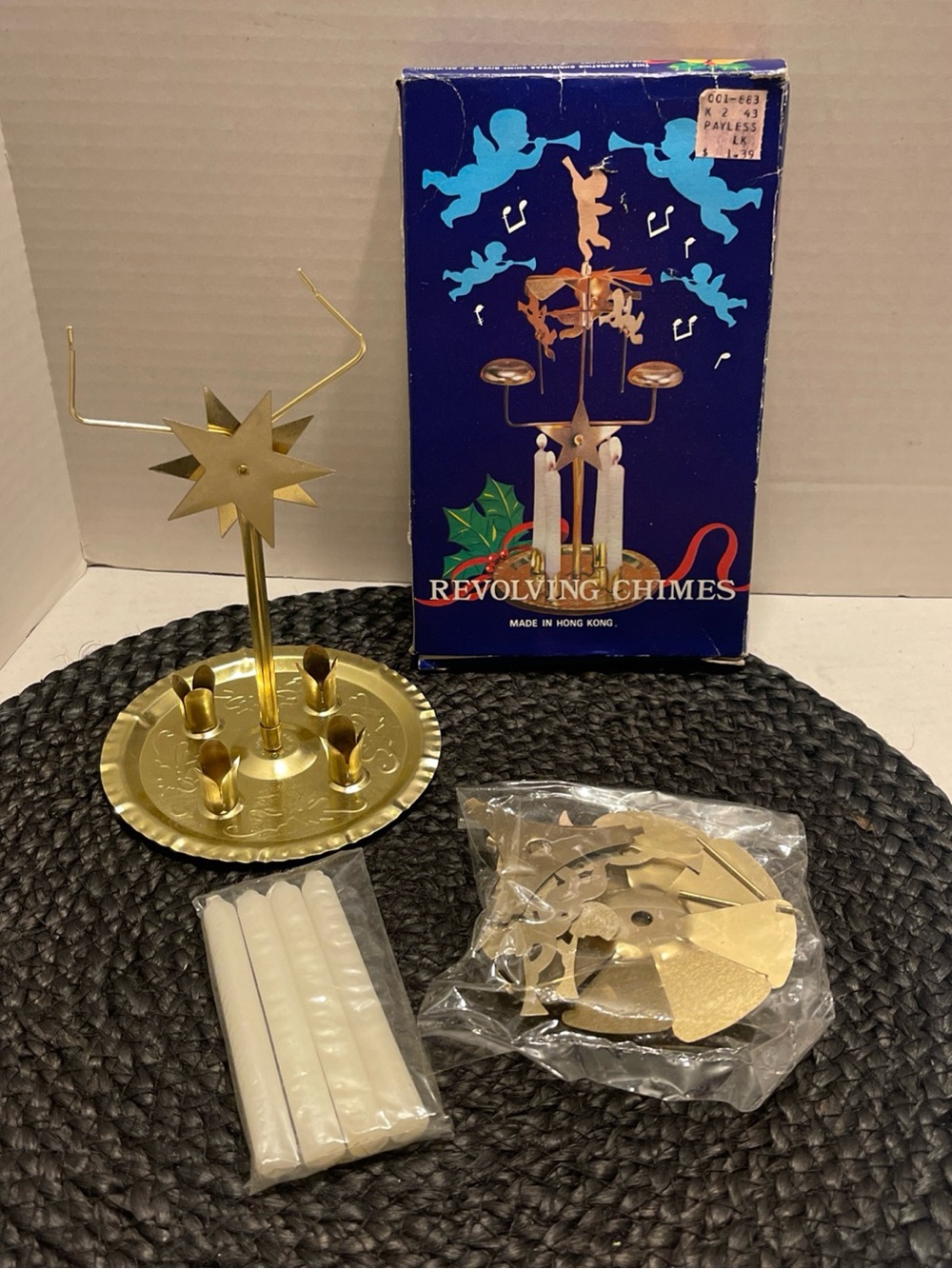 Vintage Revolving Chimes Brass Candle Gold with Box & candles